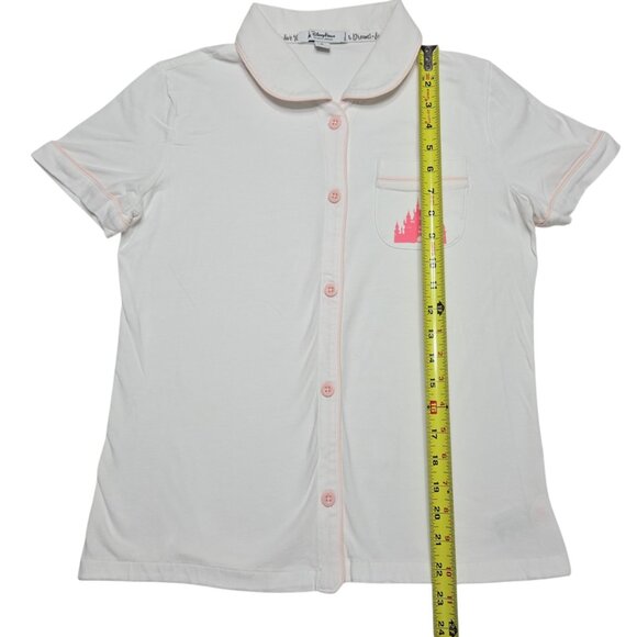 Disney Parks Pajama Top Womens Small White Pink Castle Stretch Sleepwear Shirt - Picture 5 of 13